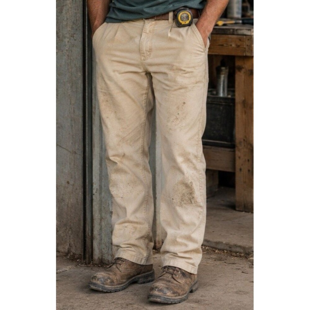 Carhartt Rugged Flex Relaxed Fit Beige Pants Mens 34X30 Stretch Work Paint Splat